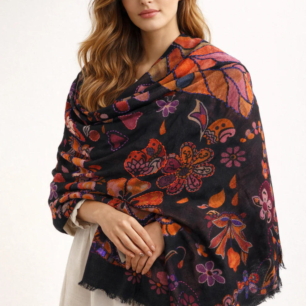 Hand embroidered Merino scarf