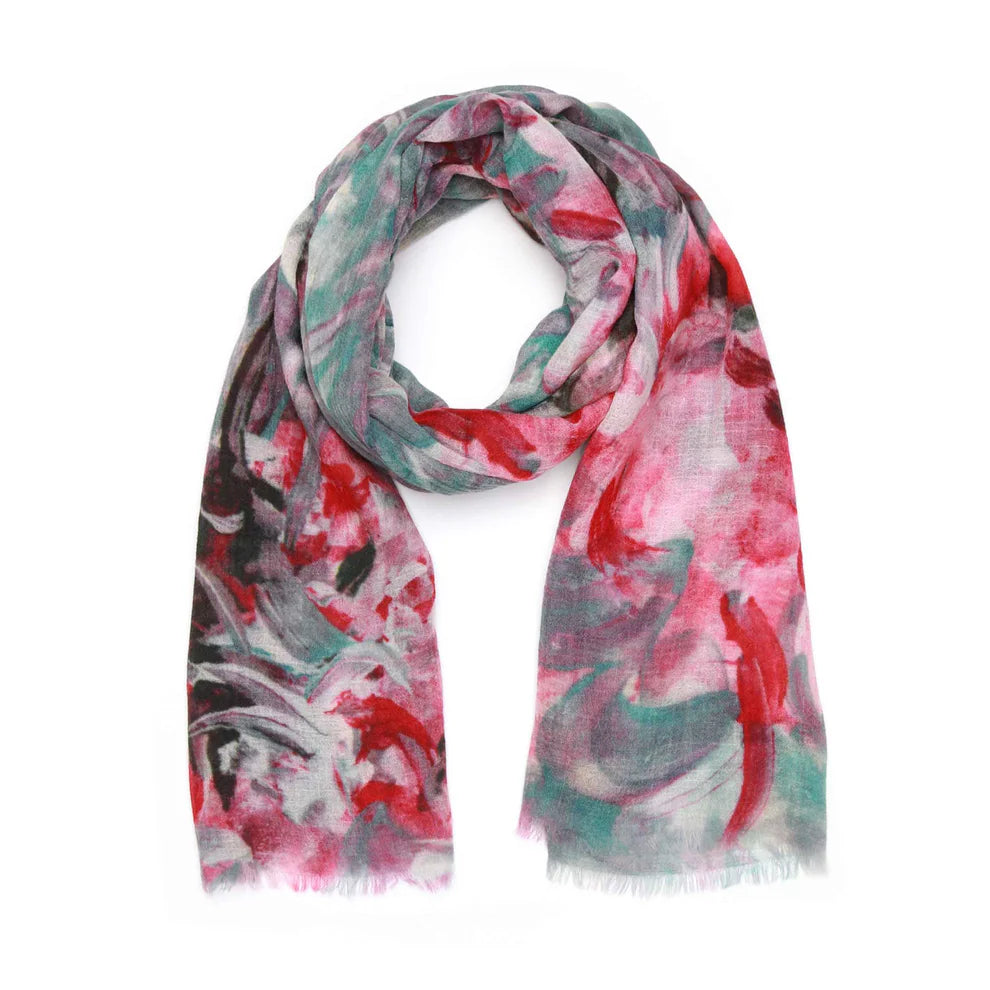 Merino wool and silk scarf aqua and pinks