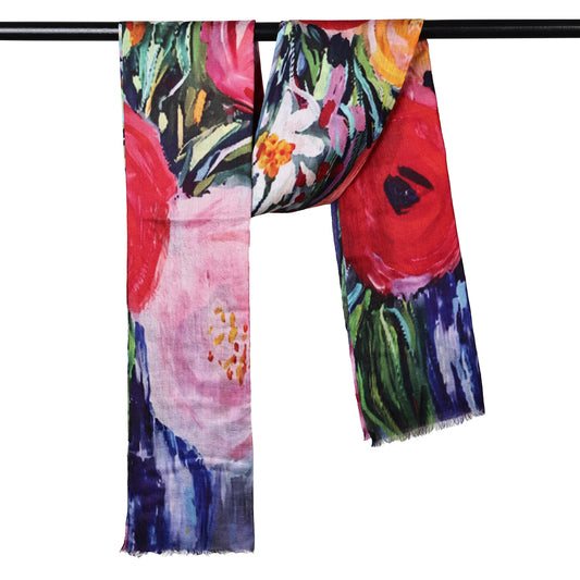 Elegant women's scarf in pink red blue and green