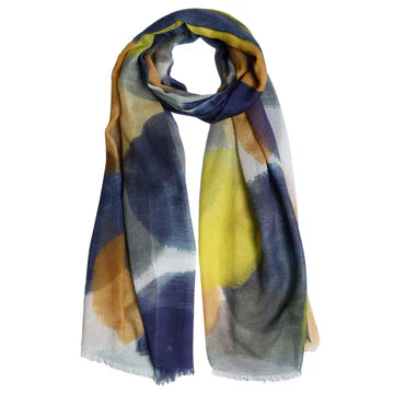 wool and silk scarf. blue and yellow.