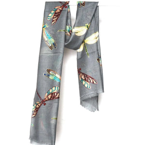 Quality Scarf - Merino and Silk with dragonflies