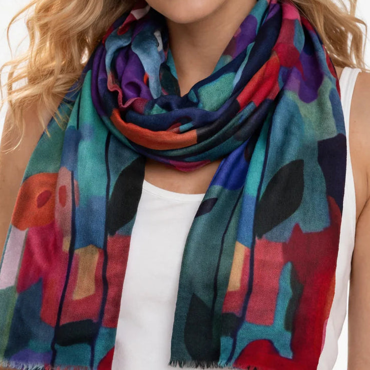 luxury floral scarf for women in blues and pinks