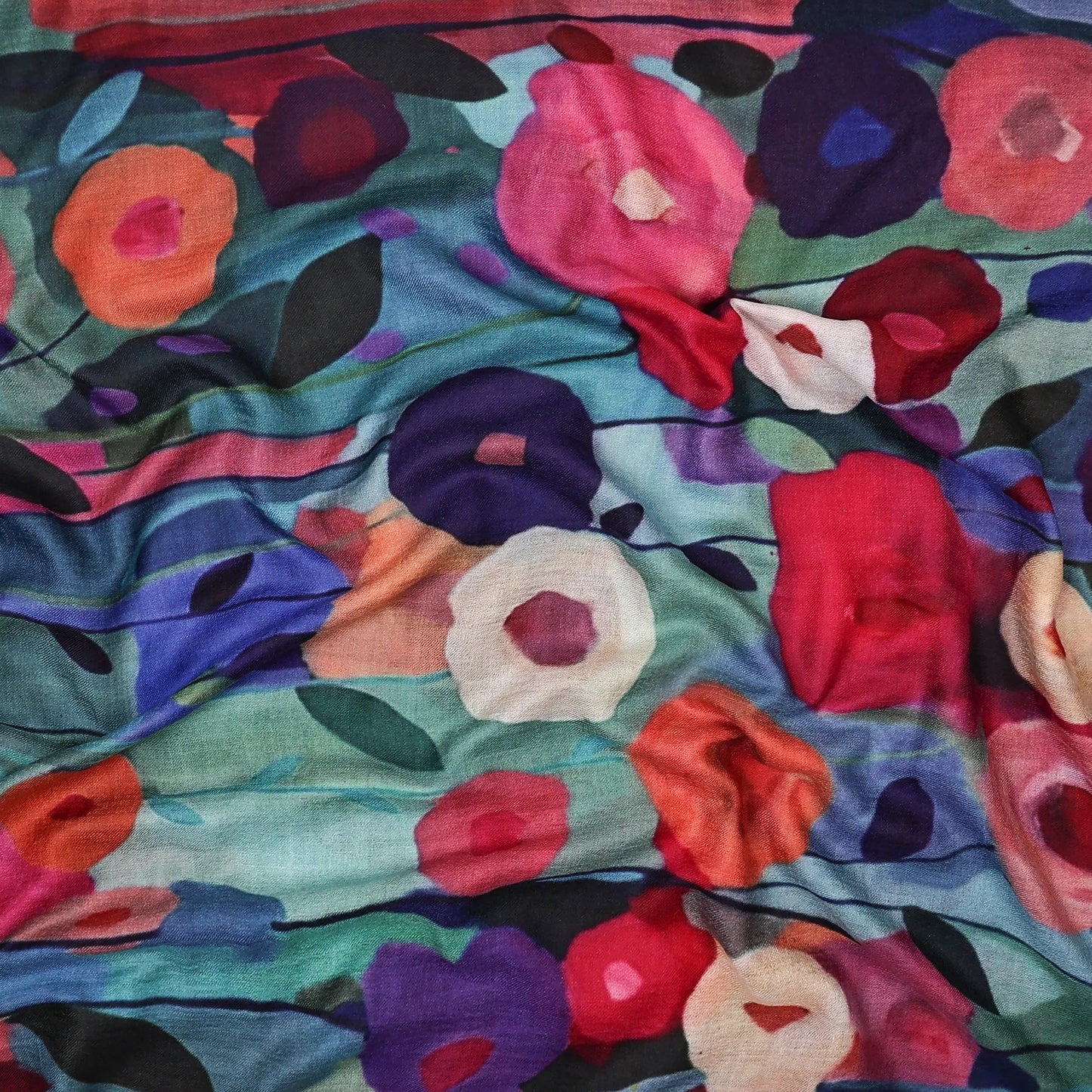 women's hand painited digital print scarf in merino wool and silk