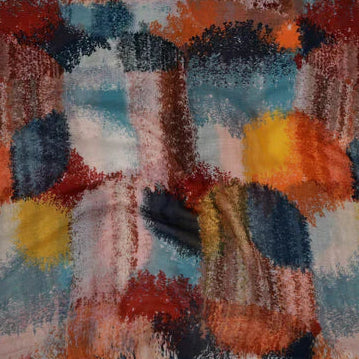 Multicolored abstract patterned rug on a white background