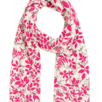 Floral patterned scarf with pink leaves on a white background
