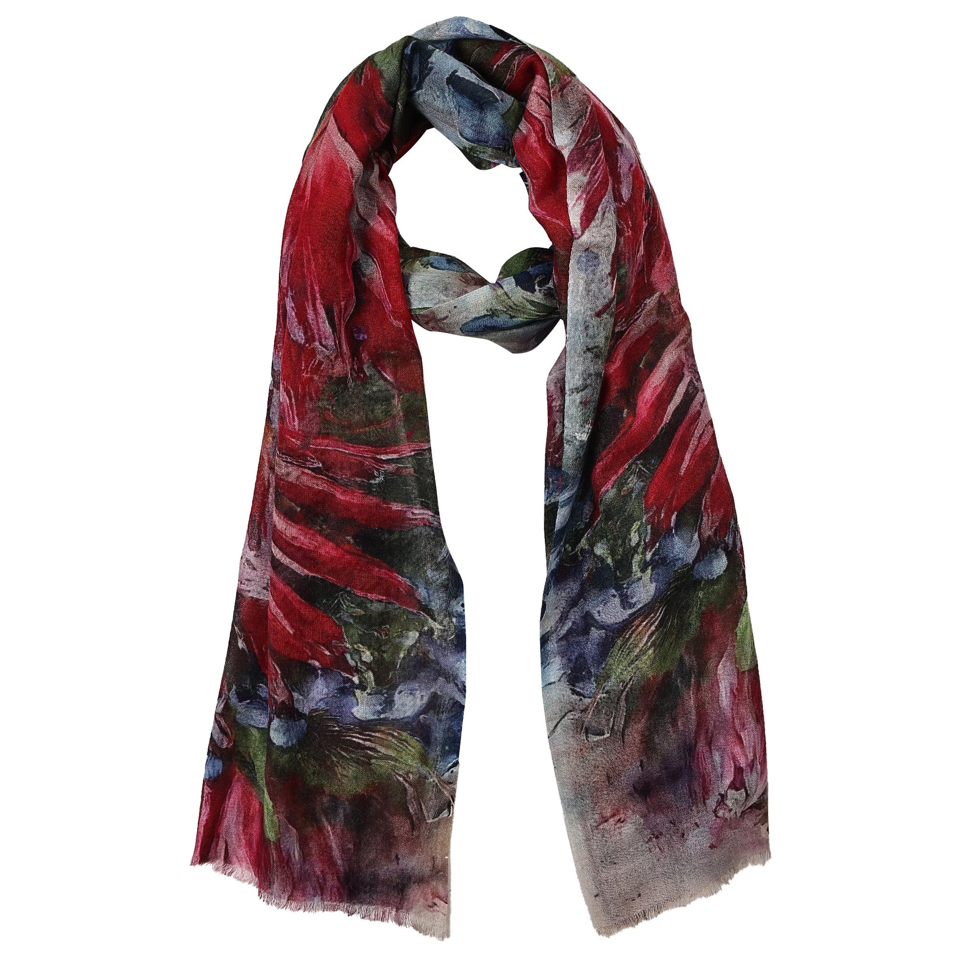 Merino wool and silk women's scarf in pinks floral