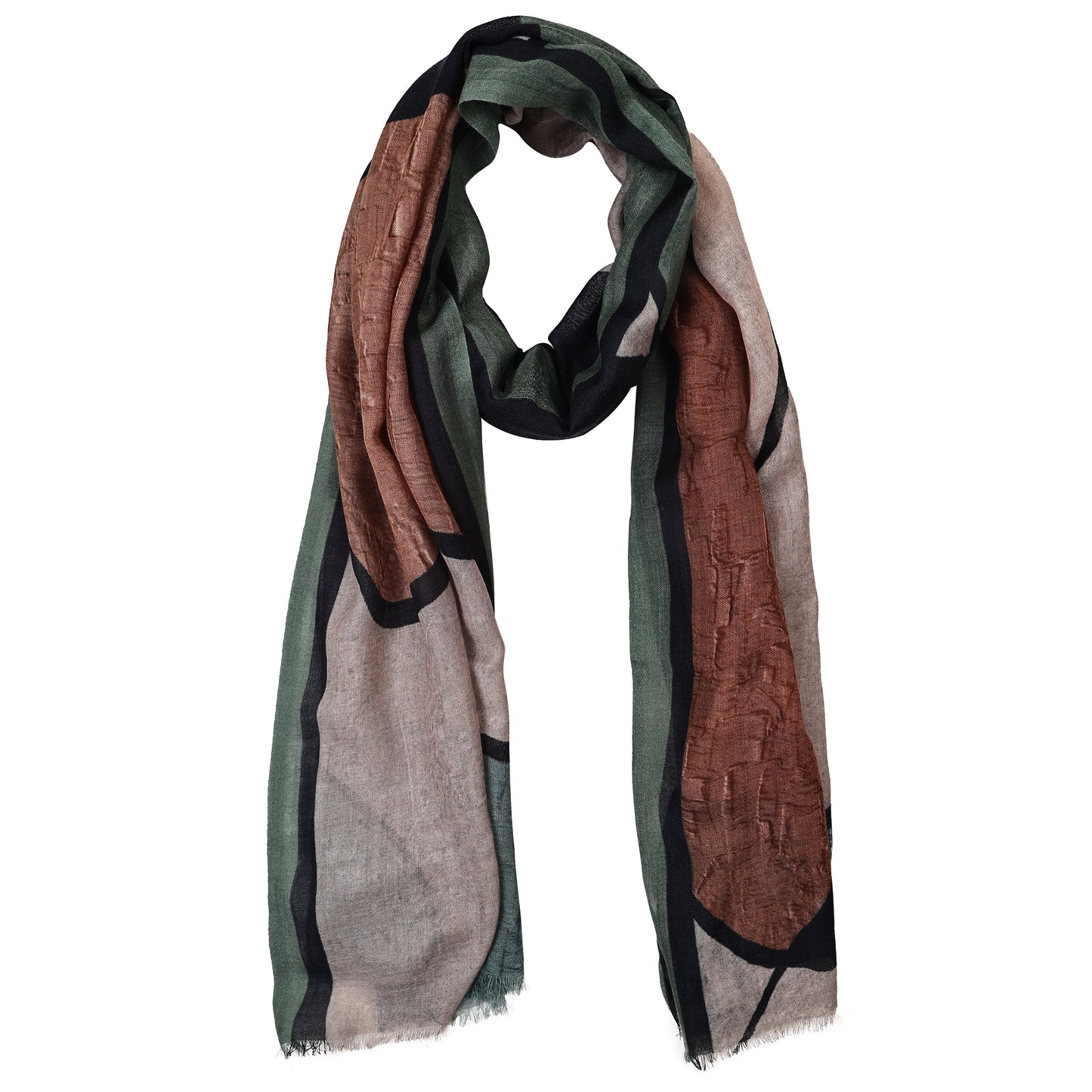 aqua and tan merino wool and silk scarf