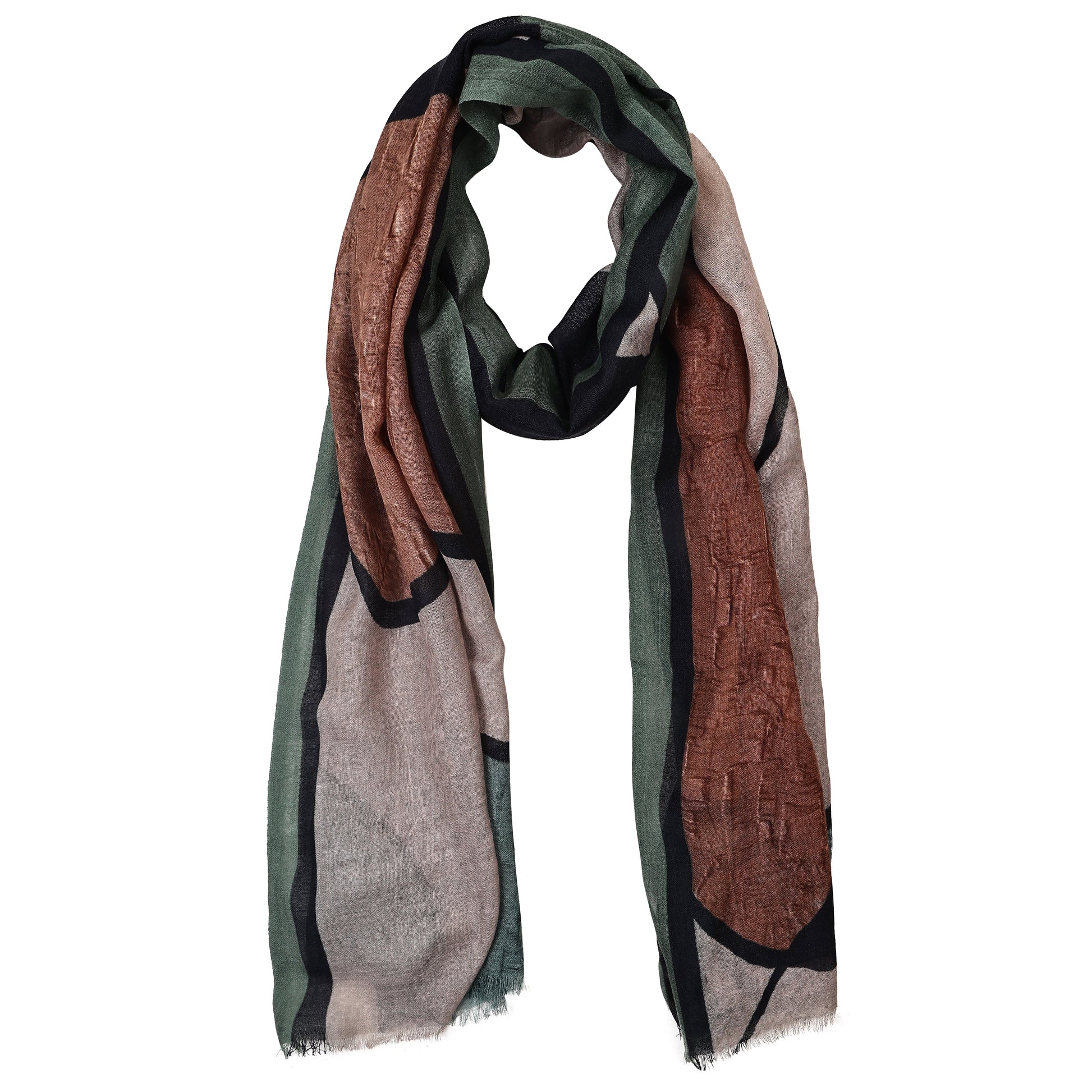 aqua and tan merino wool and silk scarf