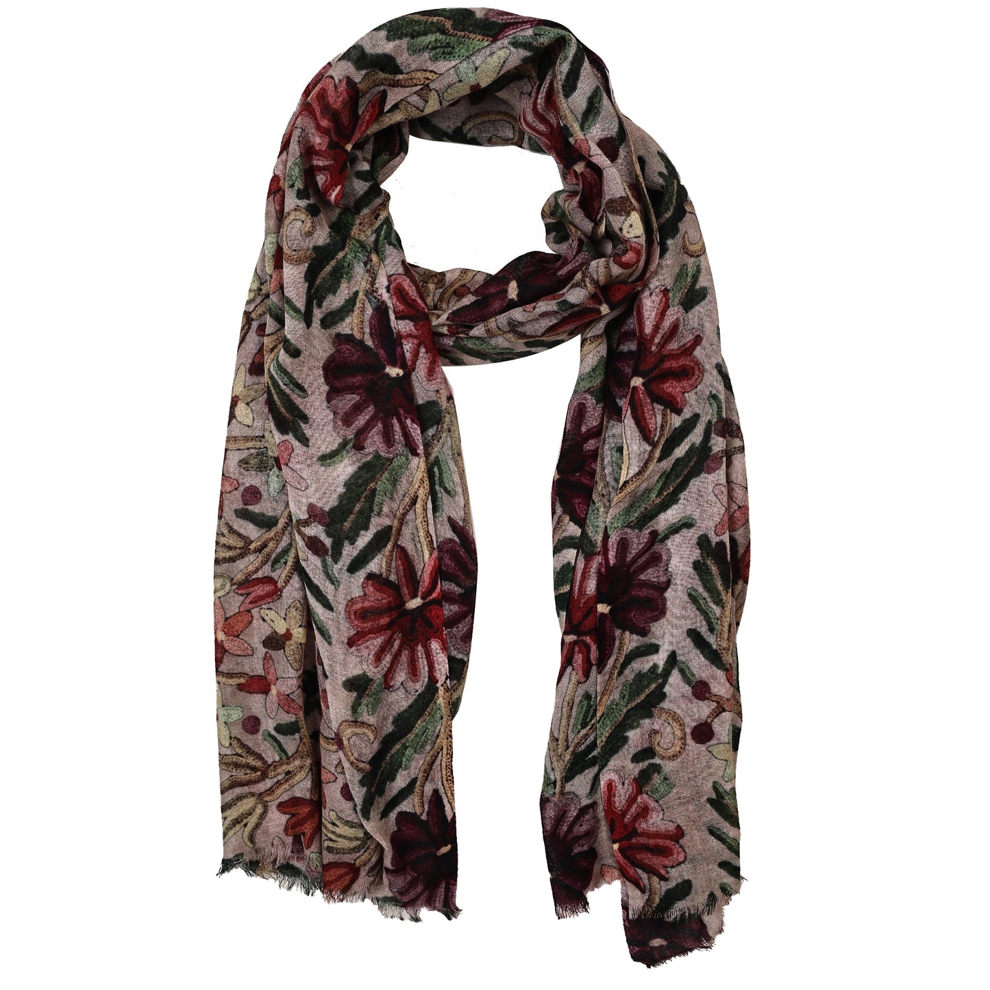 Floral scarf merino wool and silk