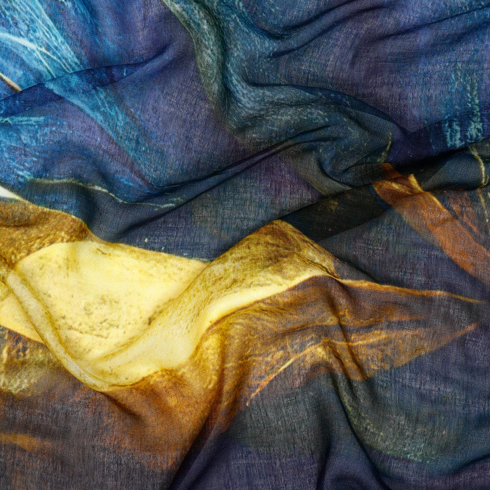 merino wool and silk scard yellow and blues
