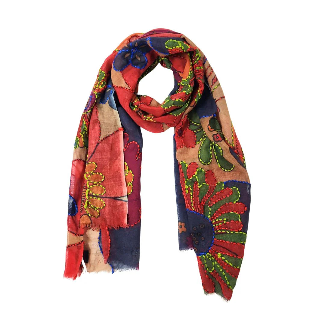 Merino shawl embroidered