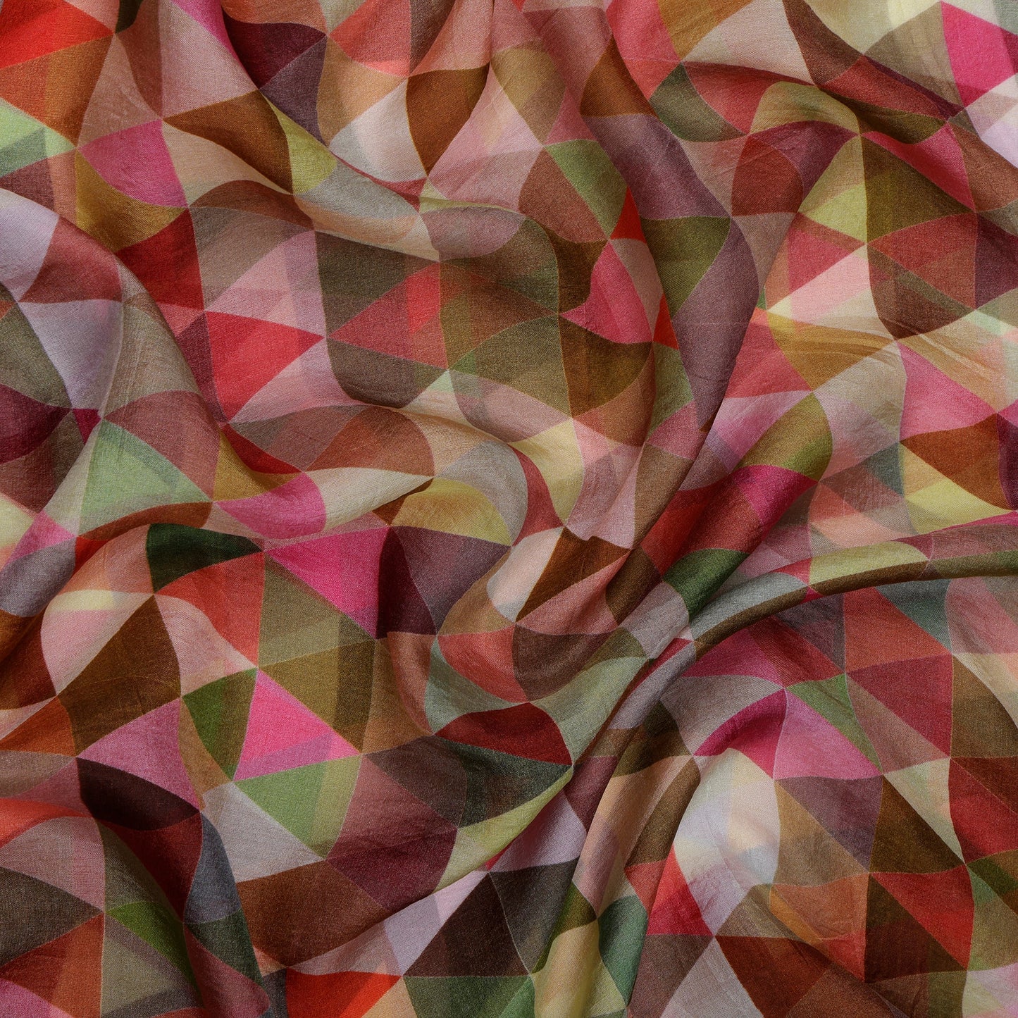 Silk Scarf from Namaskar. Pinks and greens triangles.