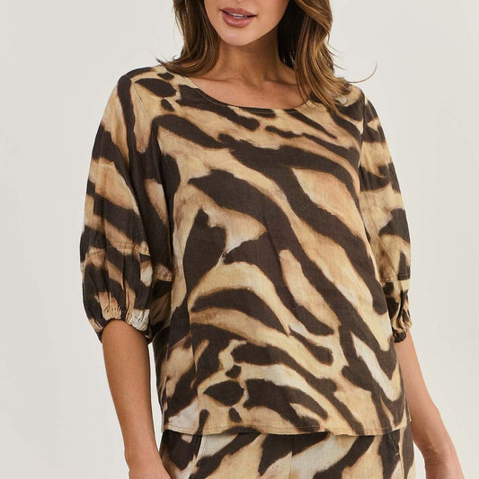 Animal Print in a linen top by Naturals by O&J. Free shipping.