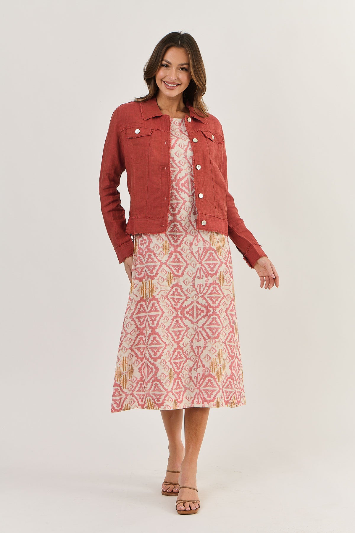 Linen Jacket in cedar from Naturals by O&J. Women's clothing, free shipping for sale online and in store.