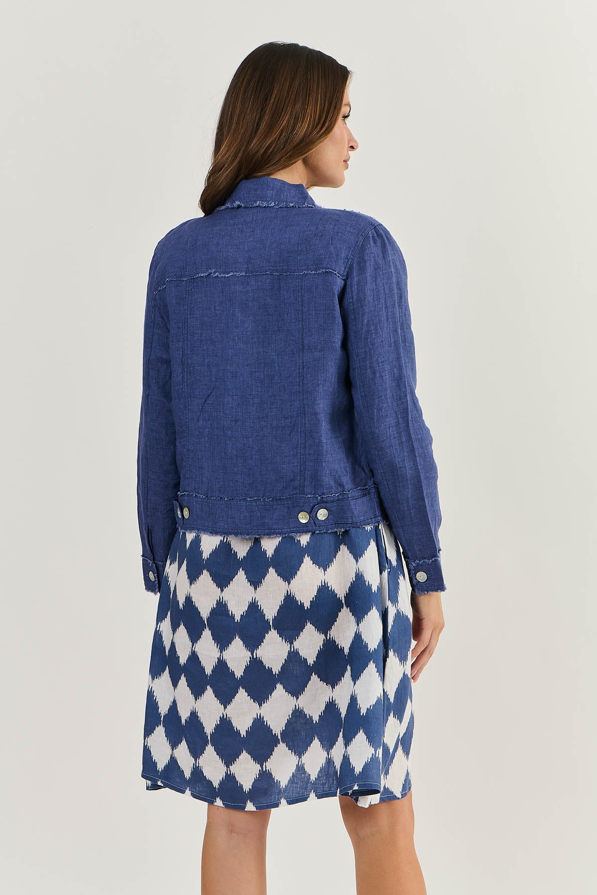 Naturals by O&J linen jacket GA30 in Delta Blue.