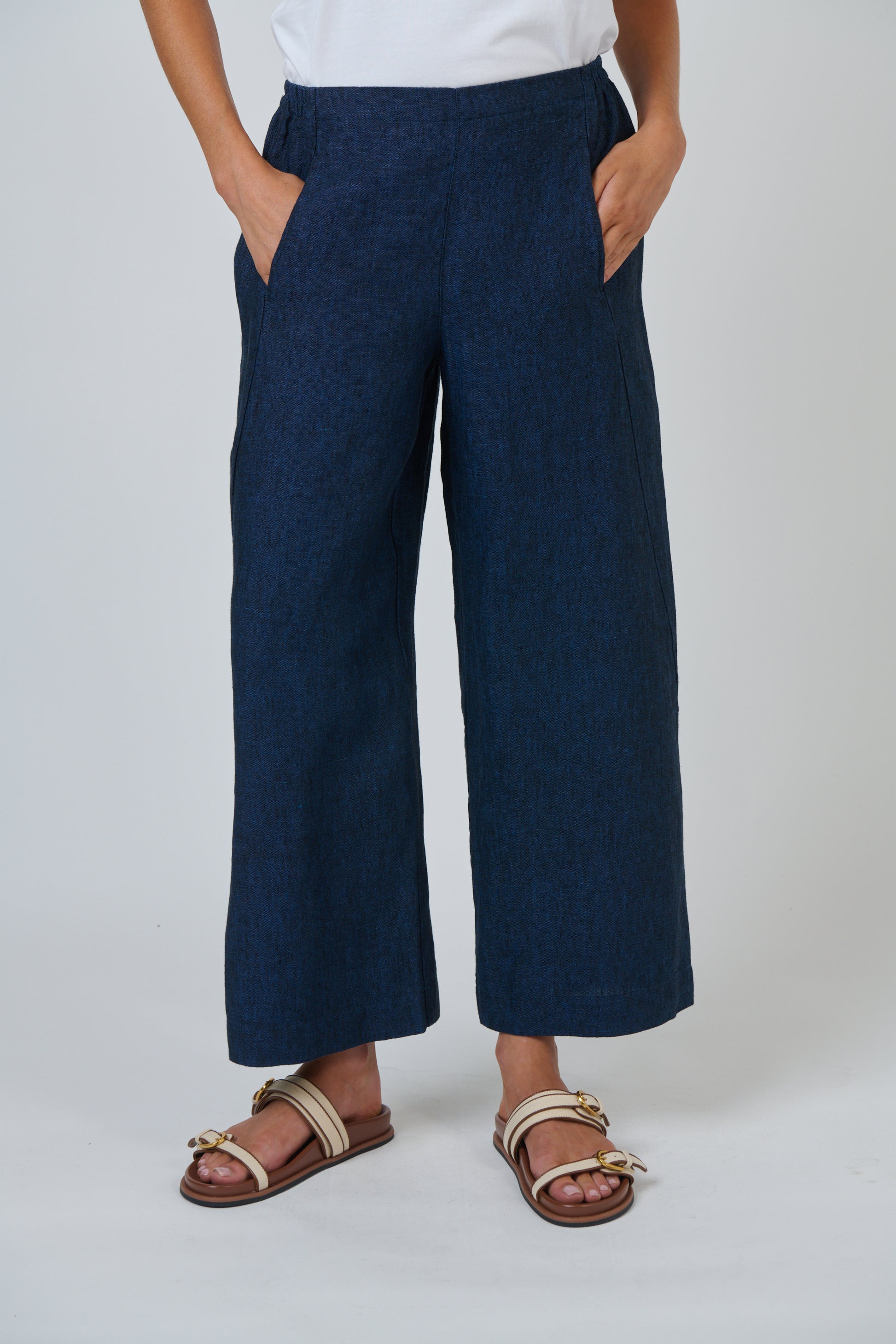 Naturals by O&J Ga 398 Linen Pants in Eclipse - Navy full length