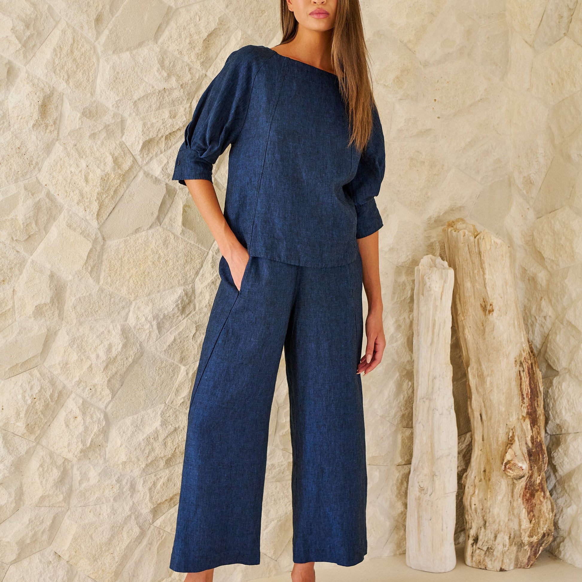 Naturals by O&J Ga 398 Linen Pants in Eclipse - Navy smart casual