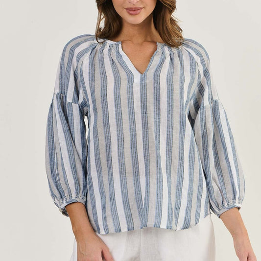 Striped linen top in slipstream from Naturals by O&J.