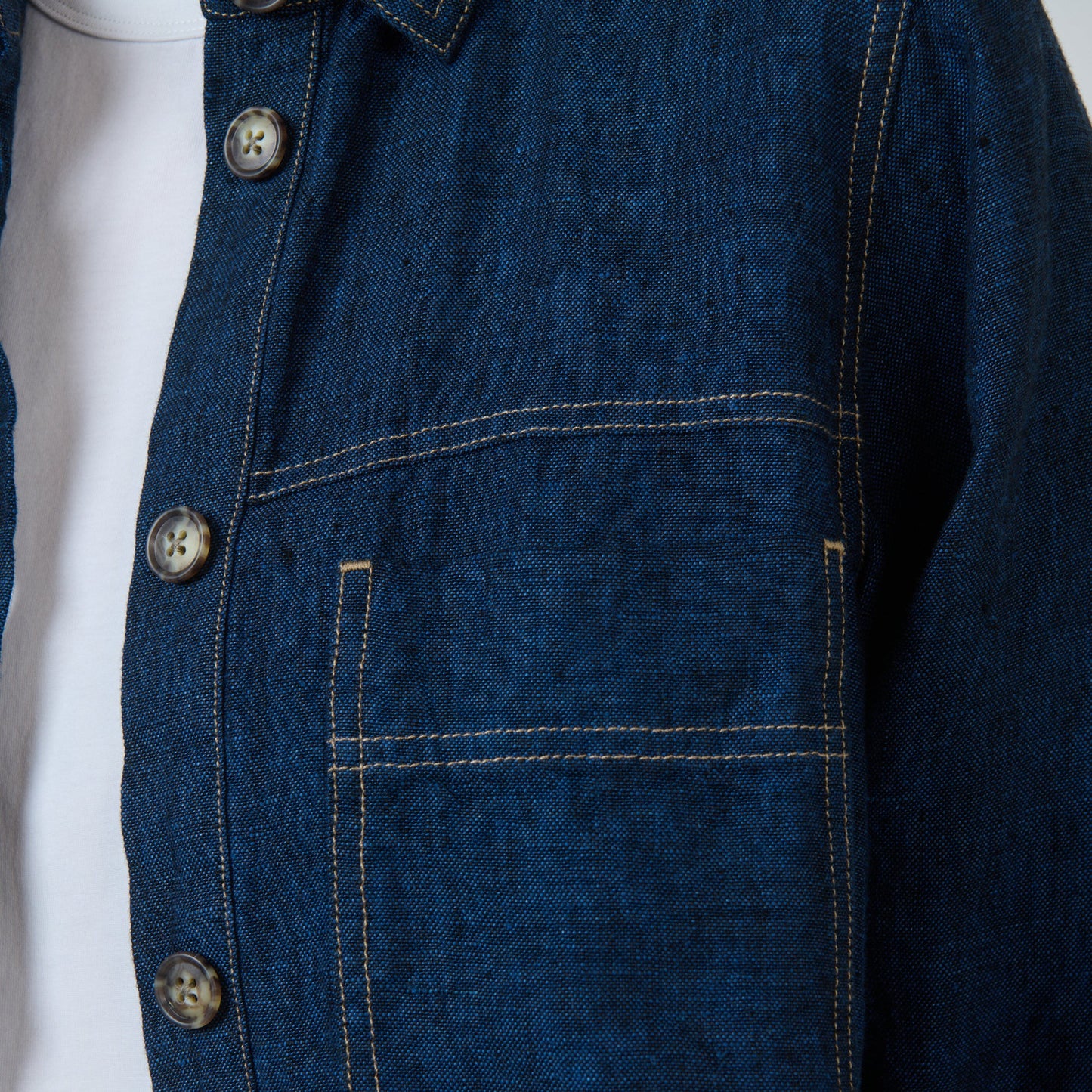 Naturals by O&J Stitching detail on Linen jacket in Navy