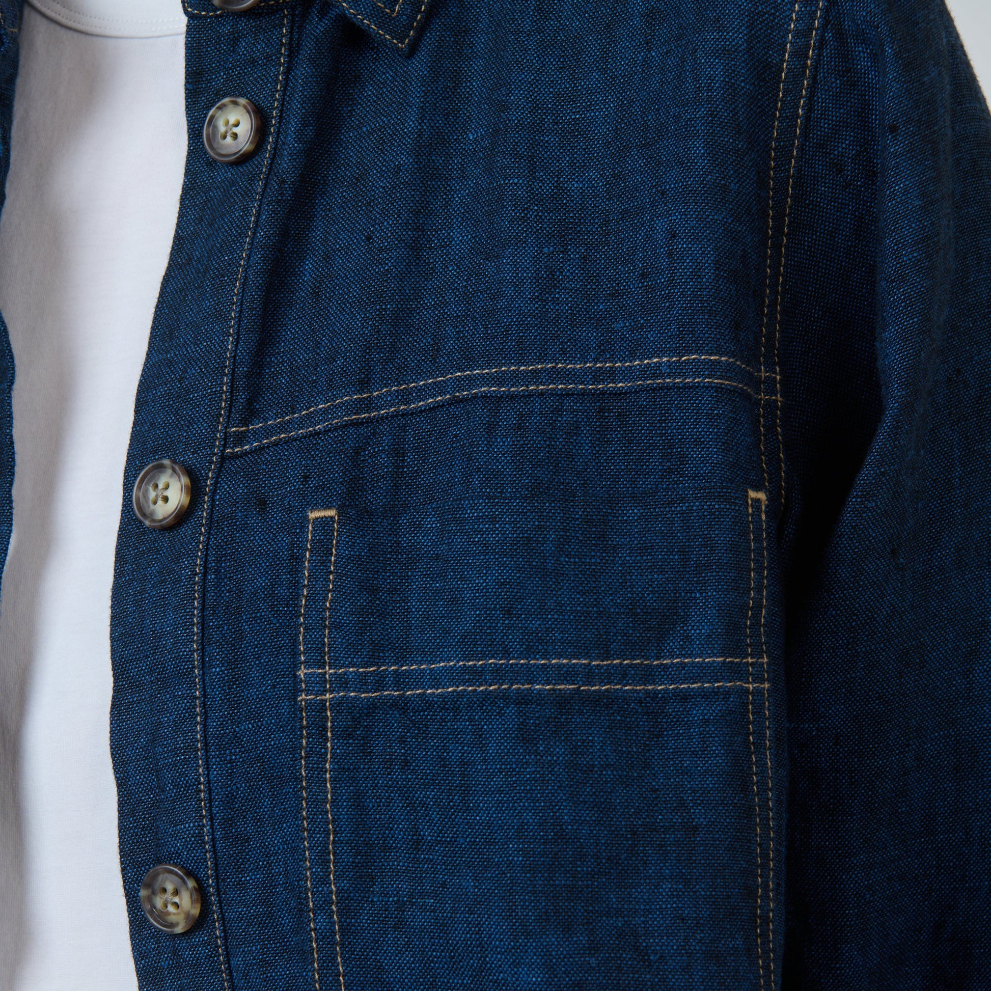 Naturals by O&J Stitching detail on Linen jacket in Navy