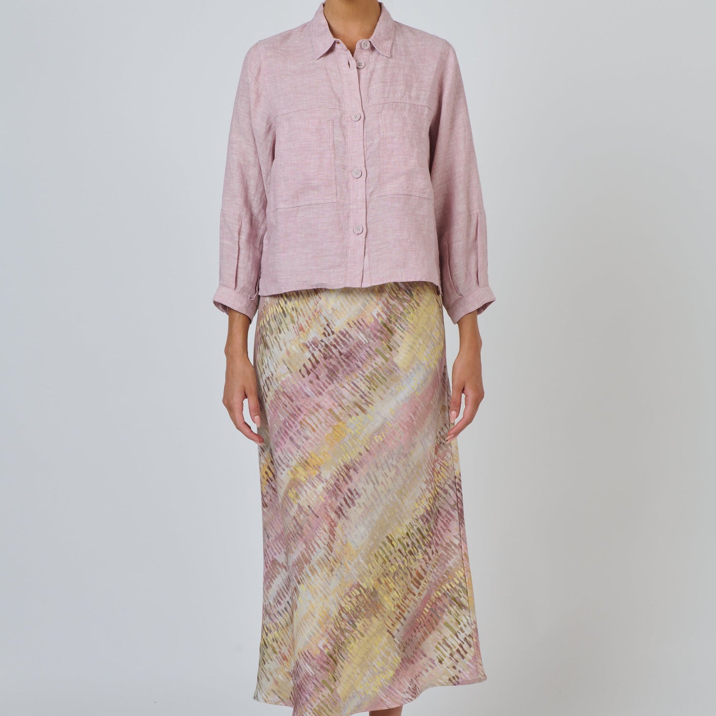 Naturals by O&J Cropped Linen Jacket in Radish GA58