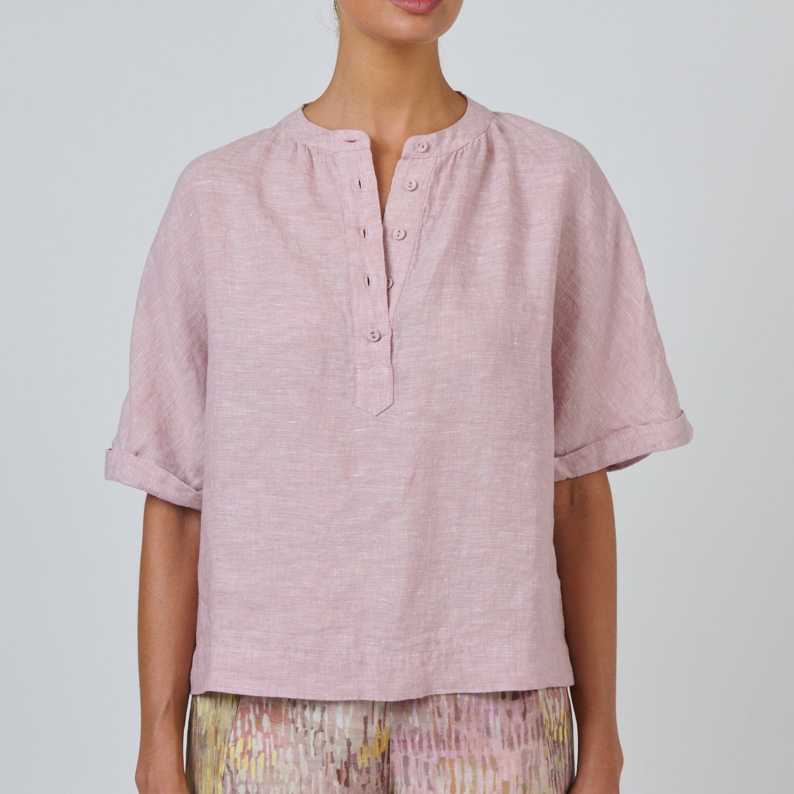 Naturals by O&J Linen Top in pink with Radish GA689/2 buttons