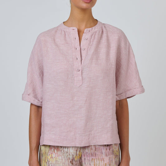 Naturals by O&J Linen Top in pink with Radish GA689/2 buttons