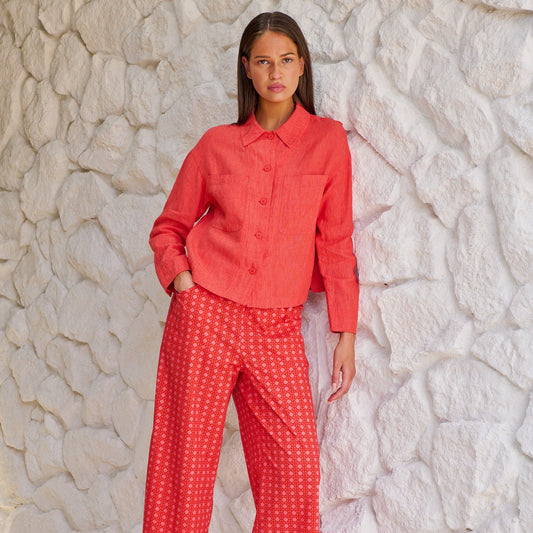 Naturals By O&J Linen Jacket in Sunset Strip or bright Coral