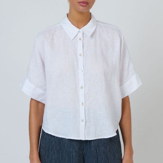 Naturals by O J Linen Top White Front View Berrimas Overflow