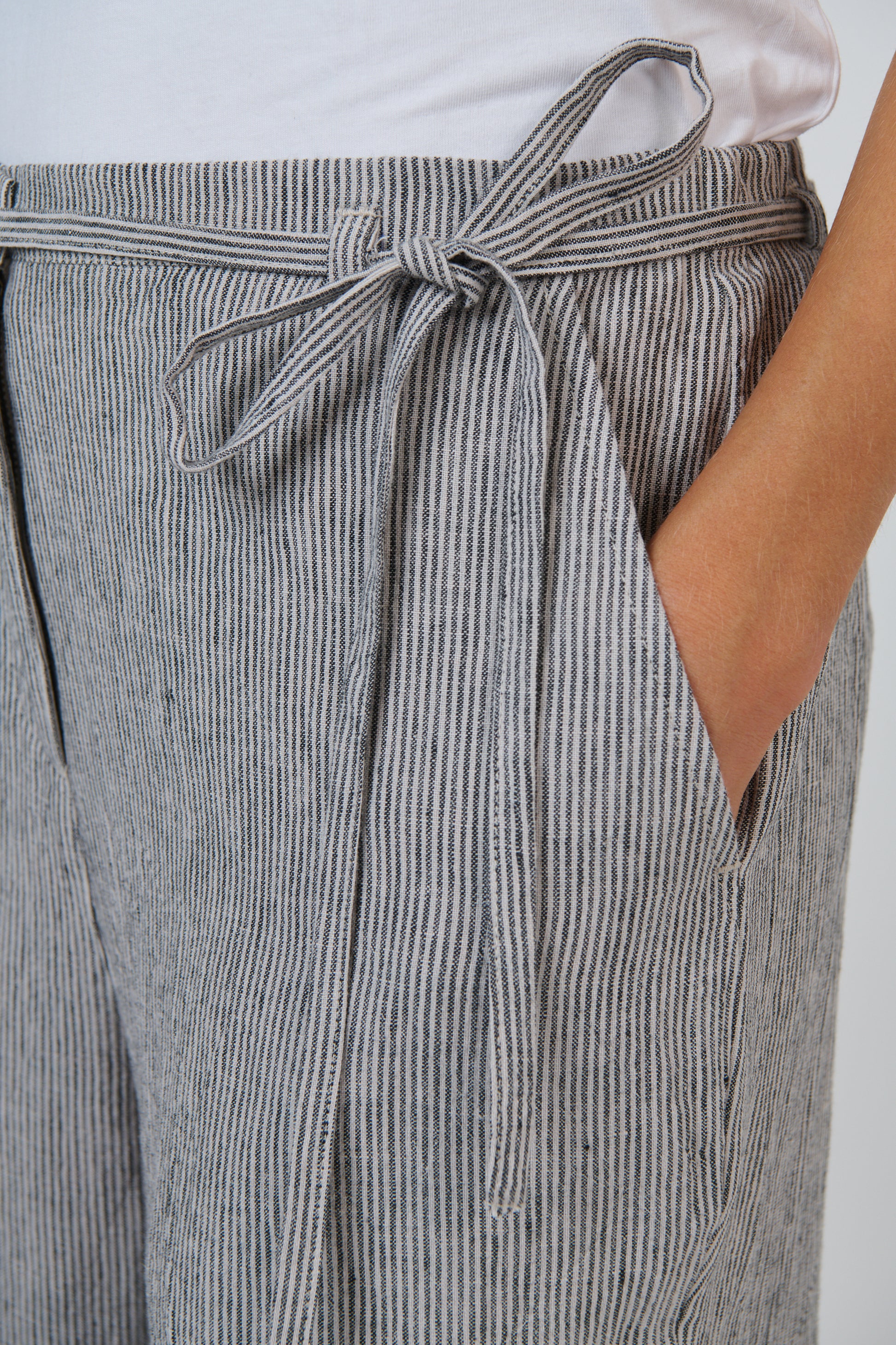 Naturals by O&J Linen pants in natural and black stripe Rue. GA700 with belt