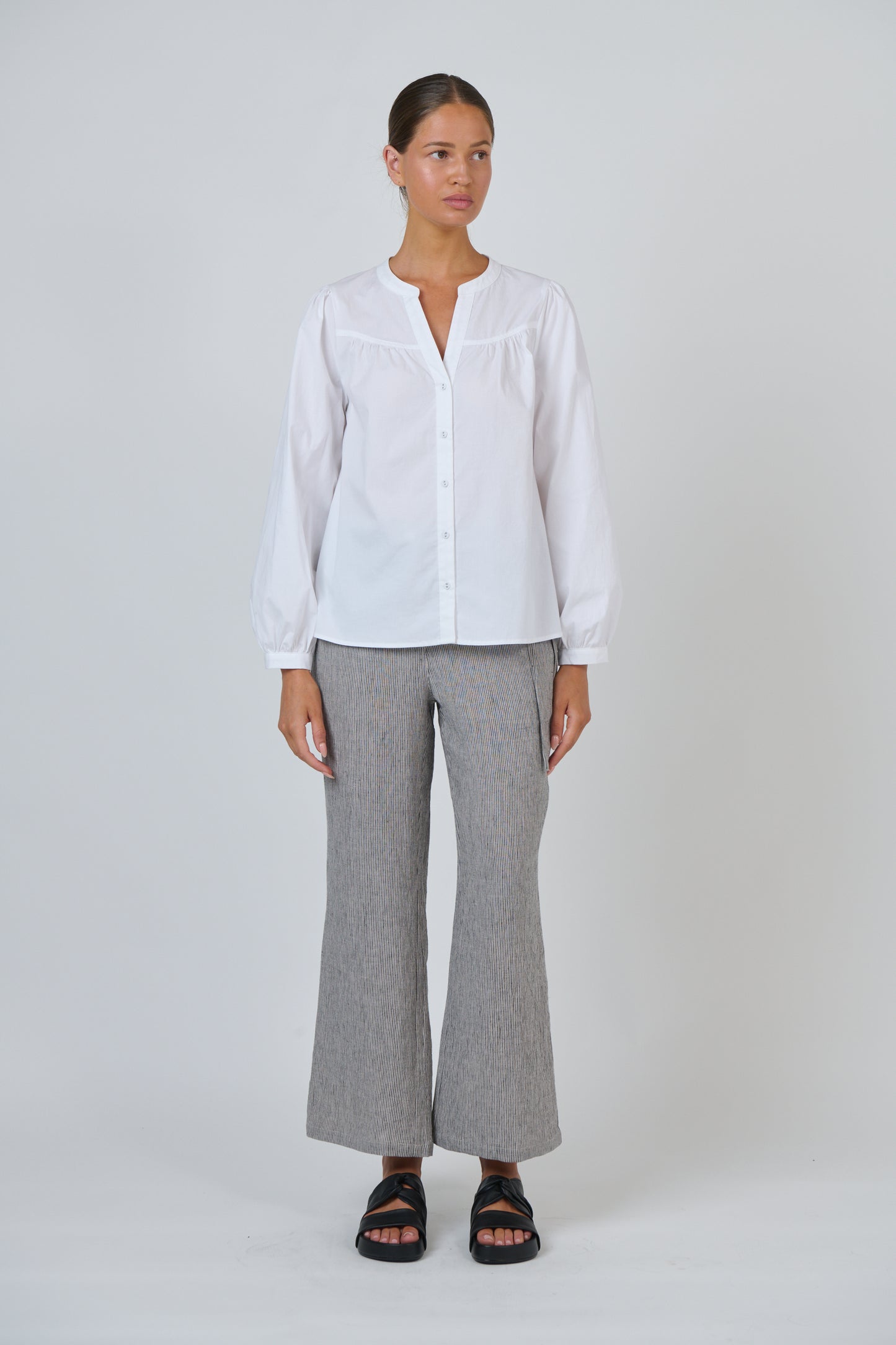 Naturals by O&J Linen pants in natural and black stripe Rue. GA700 wide leg