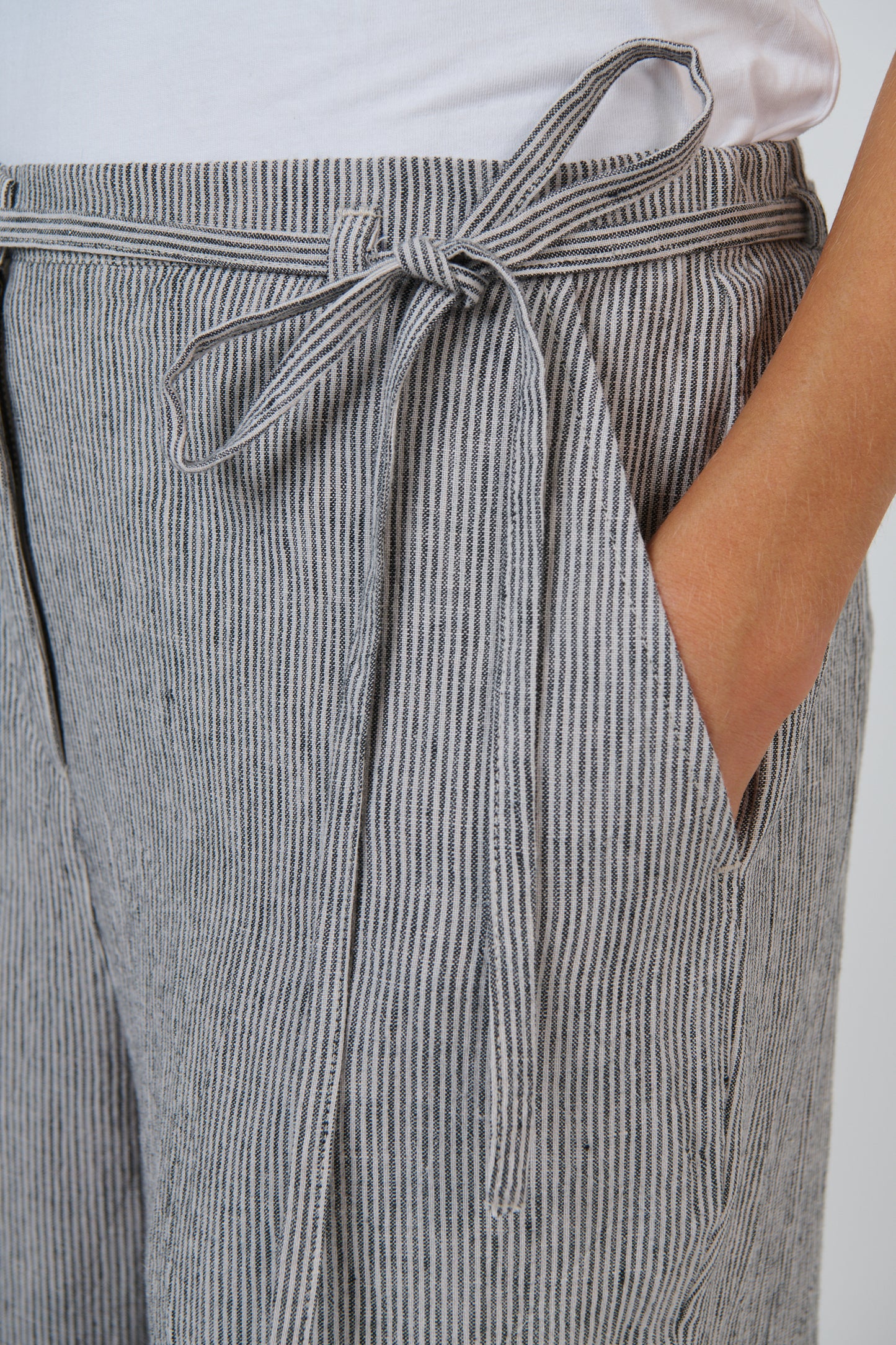 Naturals by O&J Linen pants in natural and black stripe Rue. GA700 High Waist