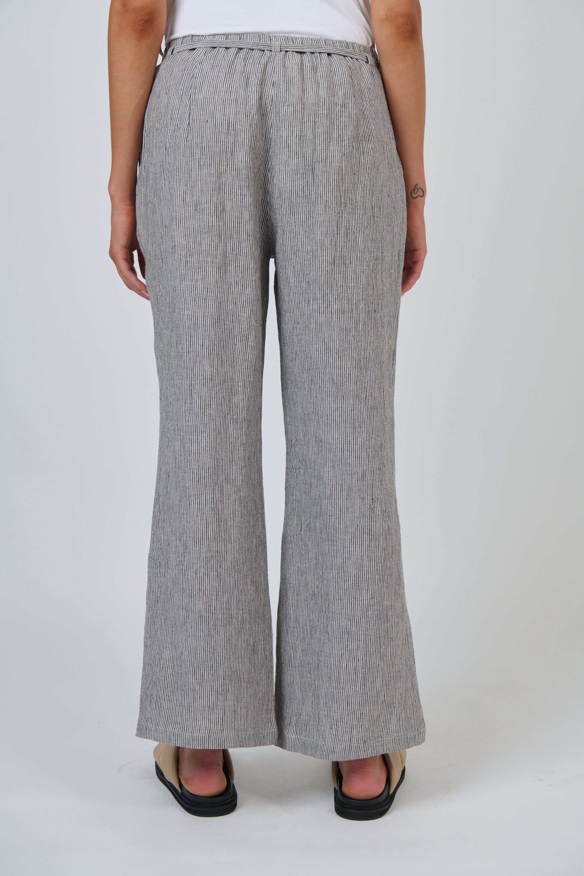 Naturals by O&J Linen pants in natural and black stripe Rue. GA700 full length