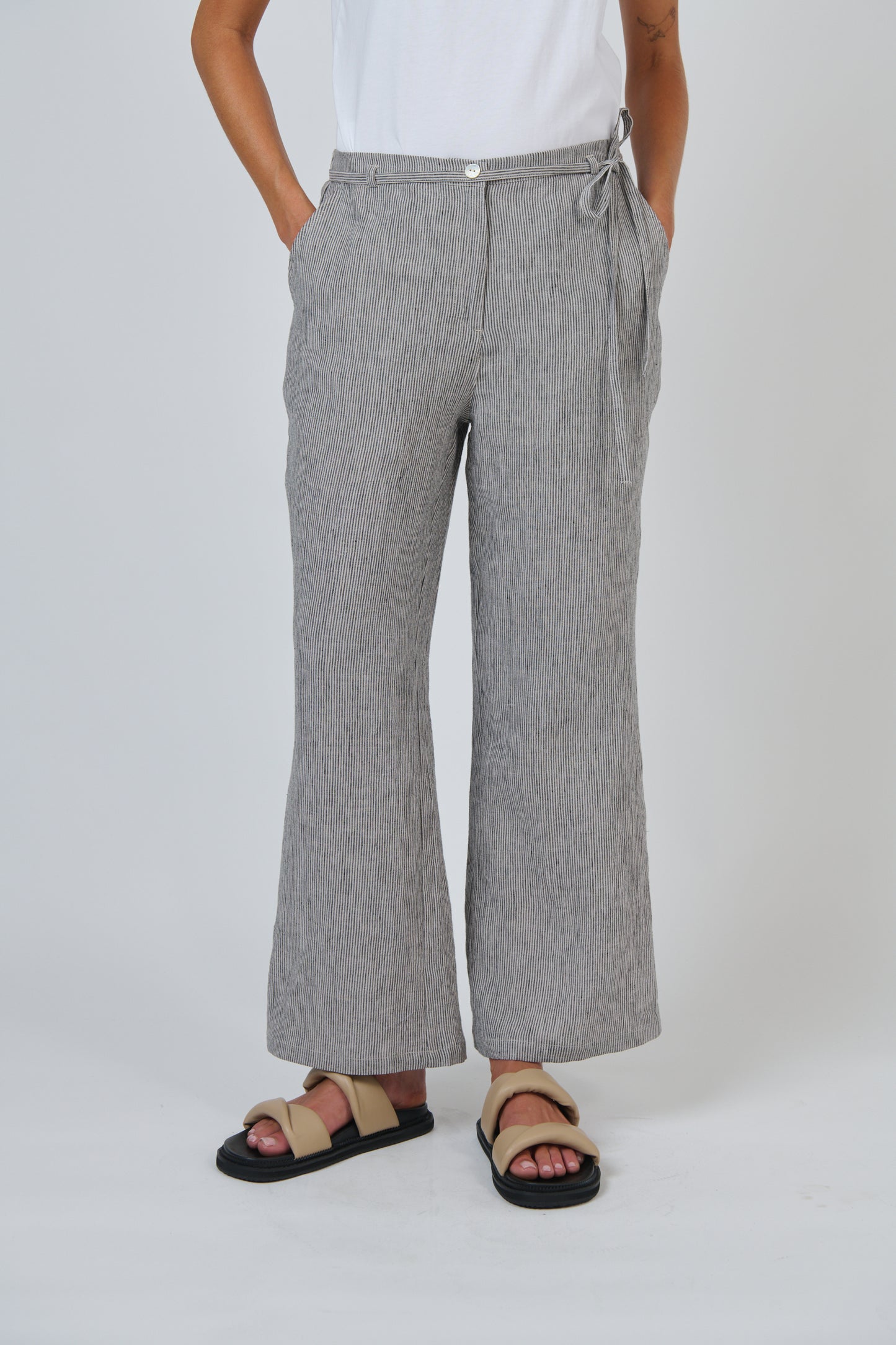 Naturals by O&J Linen pants in natural and black stripe Rue. GA700 smart