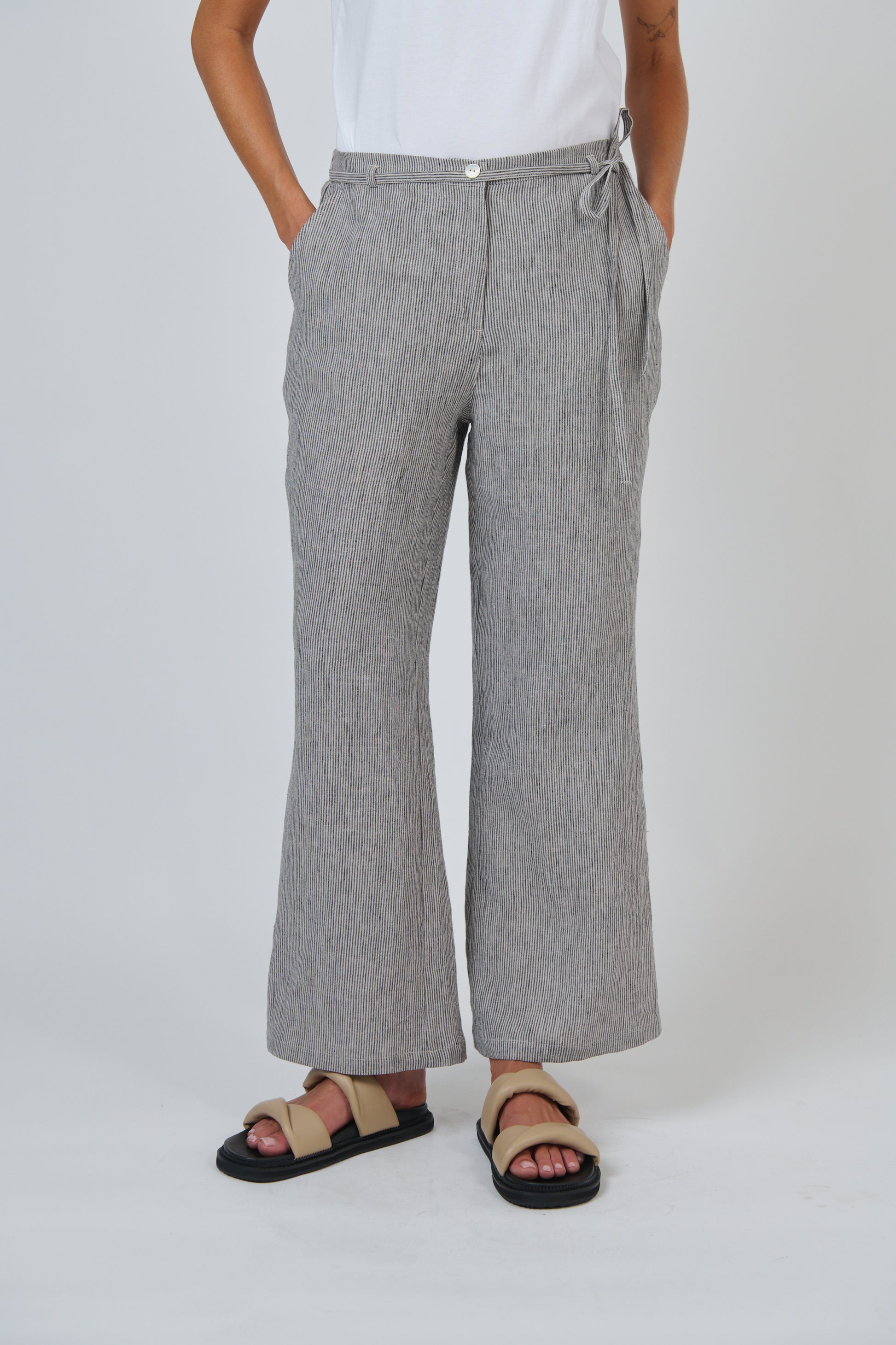 Naturals by O&J Linen pants in natural and black stripe Rue. GA700 smart