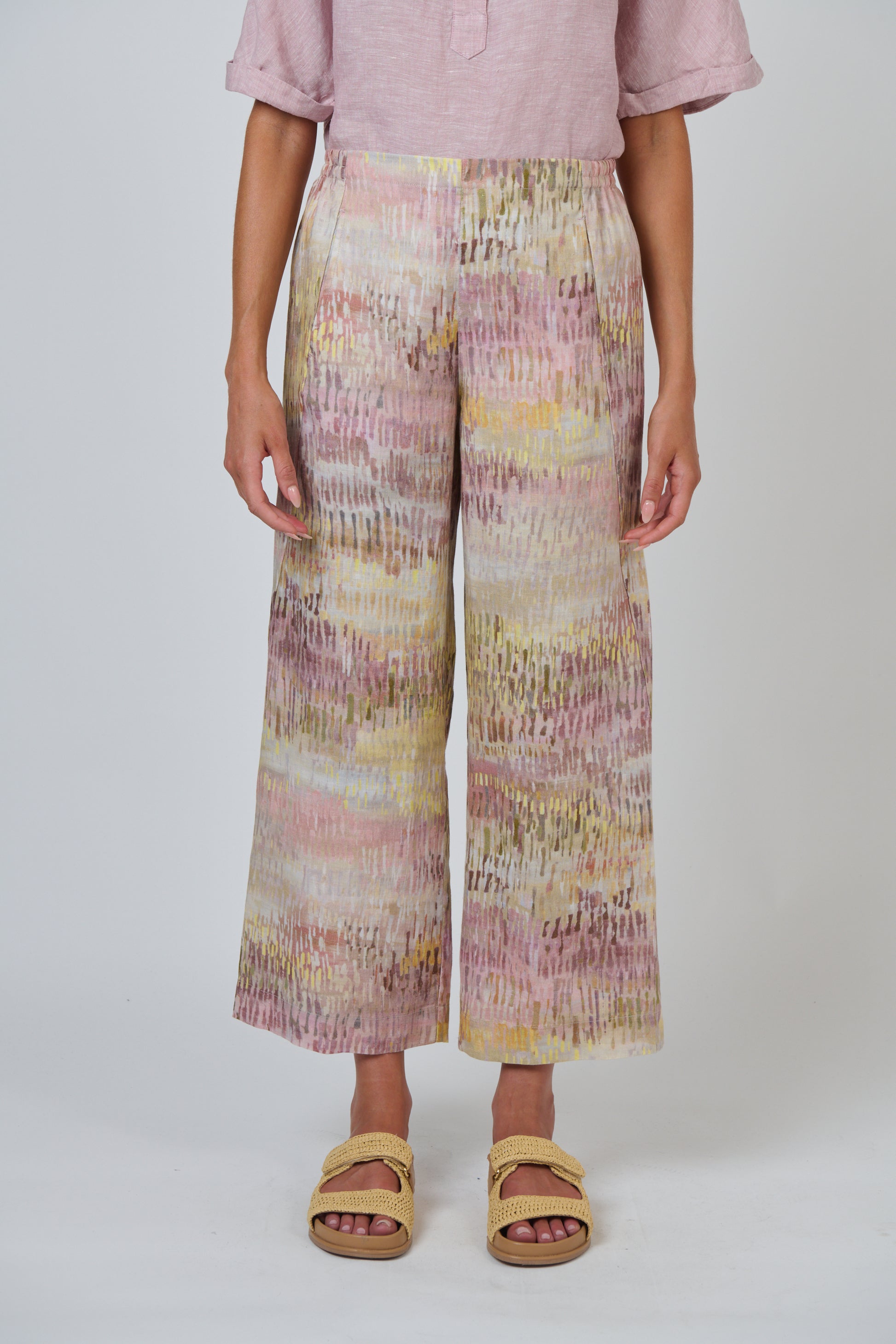 Naturals by O&J linen pant flat front GA398 in Jardin