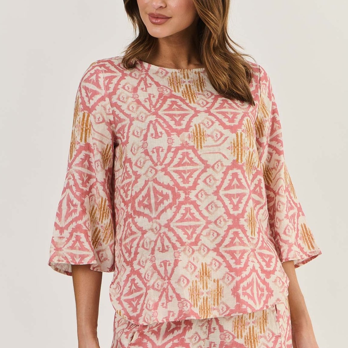 Ikat top in linen. womens sustainable fashion free shipping.