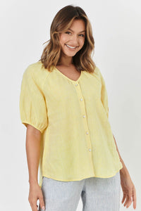 Naturals by O&J Yellow Linen Top in Zest.