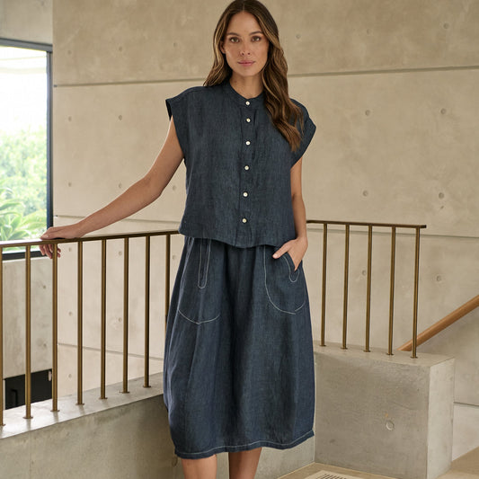 Naturals by O&J skirt and top in Dark Blue.