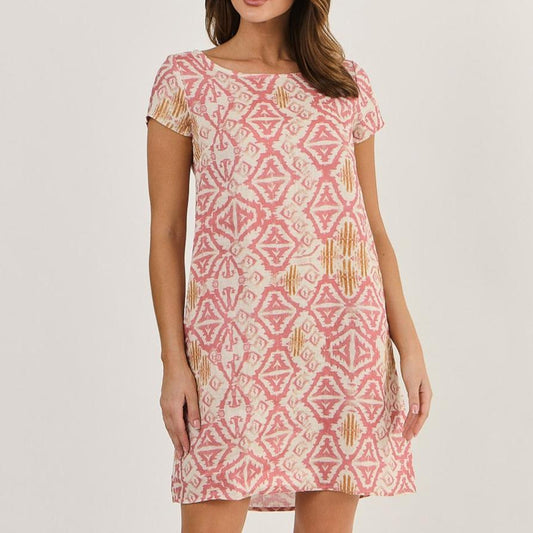 Naturals by O and J shift dress in Ikat GA237.