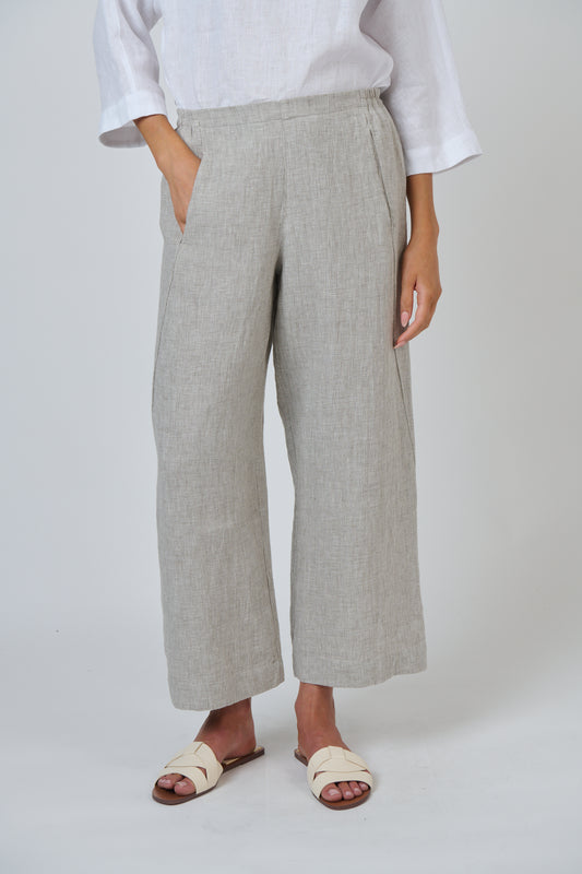 Naturals by O&J Wide leg linen pants in light grey small check