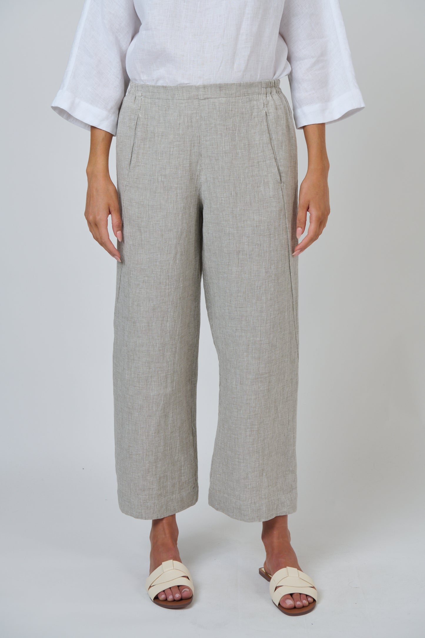 Naturals by O&J linen pants GA398 small gingham pattern