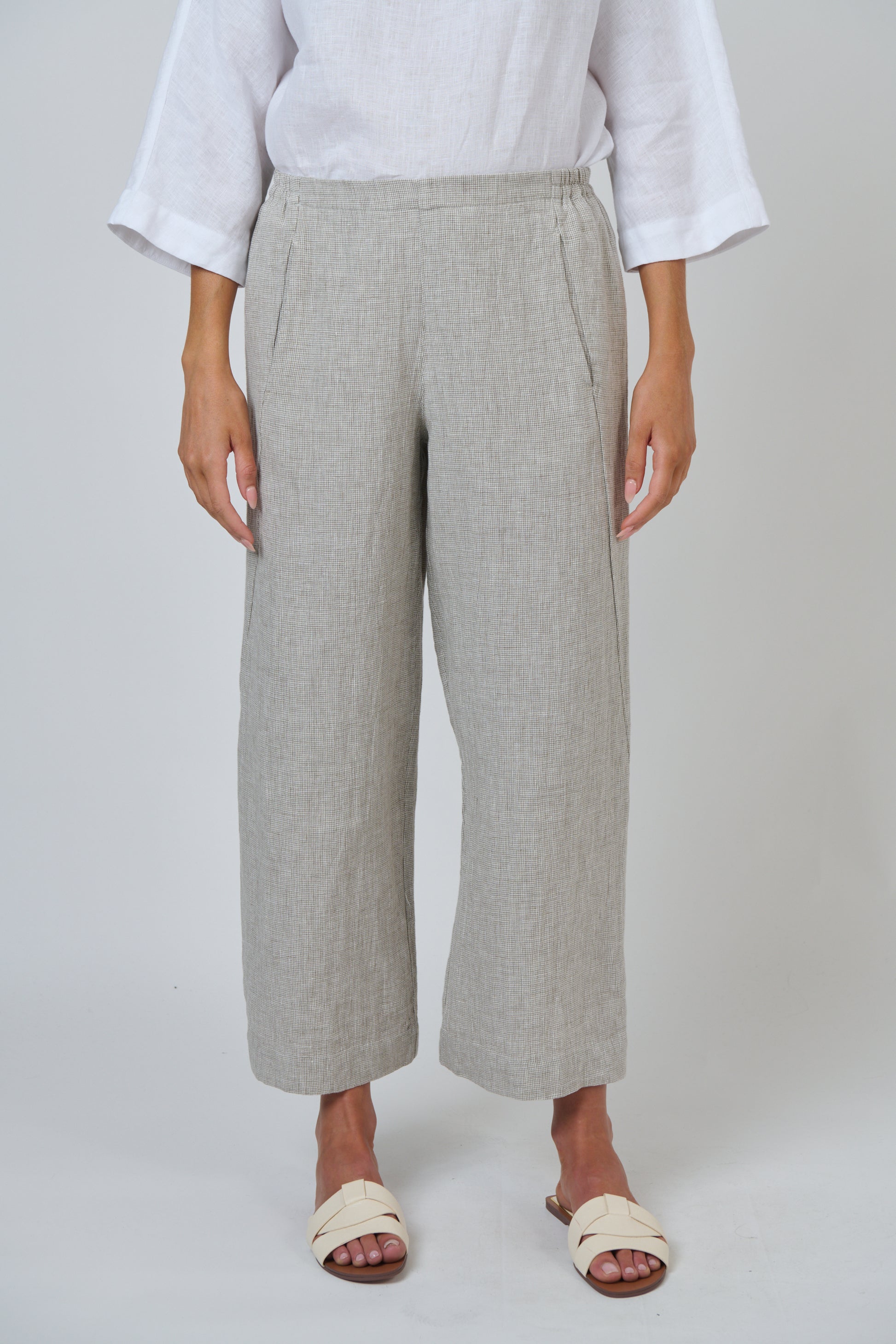 Naturals by O&J linen pants GA398 small gingham pattern