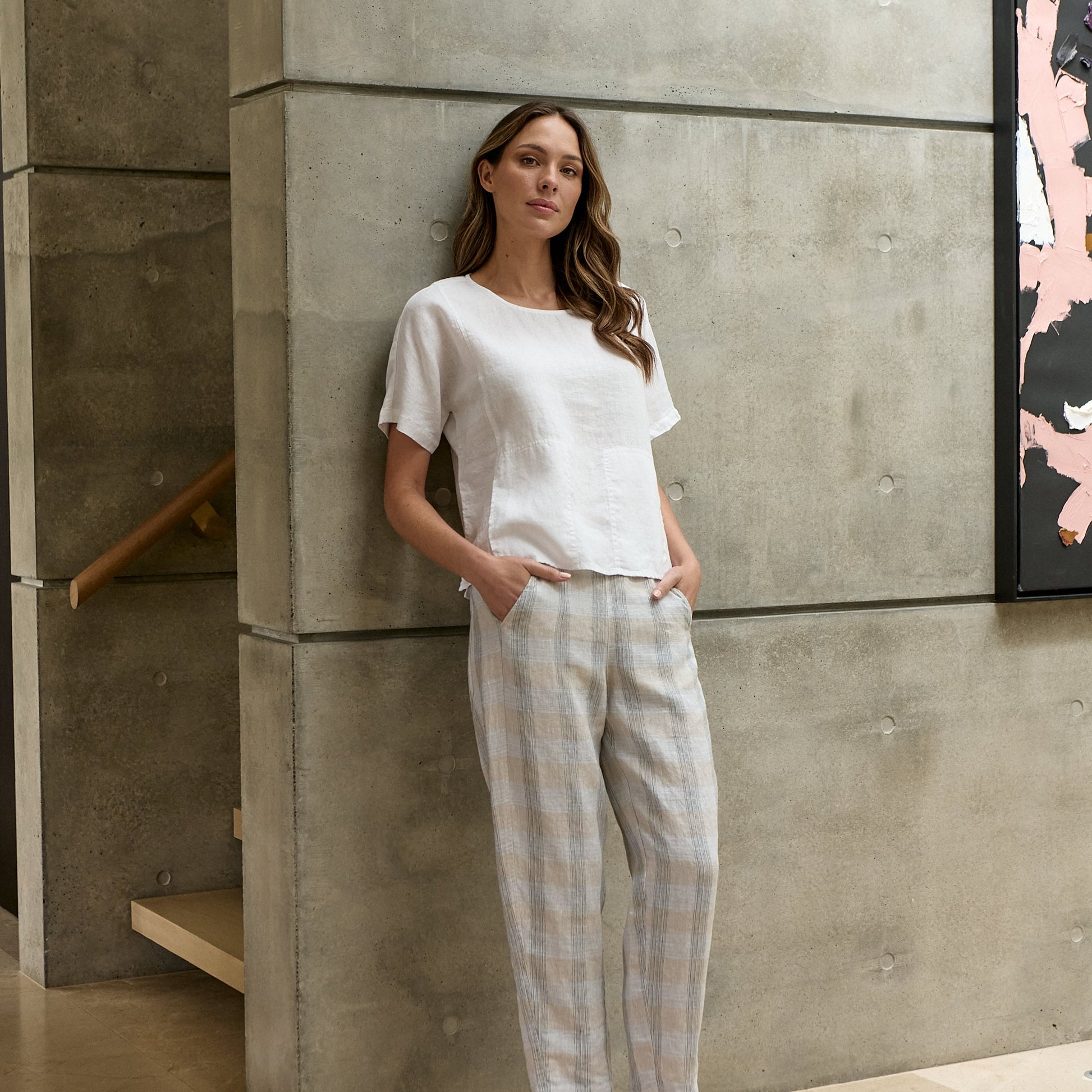 Stylish white linen top from Naturals by O&J. 100% Linen. Berrima's Overflow is a Naturals by O&J stockist.