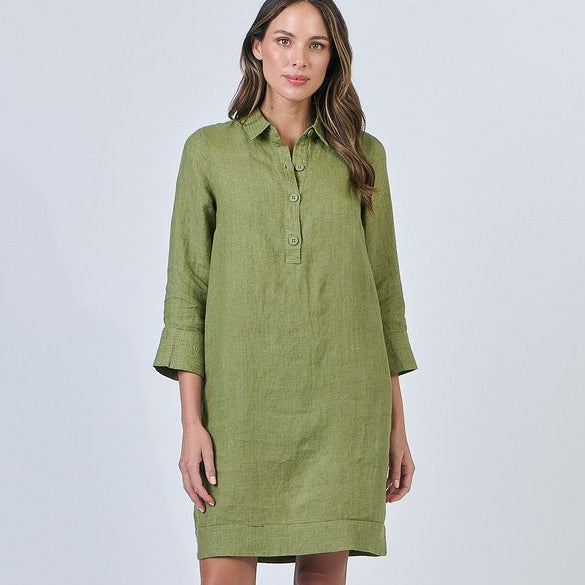 Linen Dress by Naturals by O&J in green