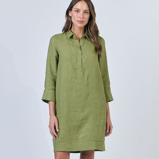 Linen Dress by Naturals by O&J in green