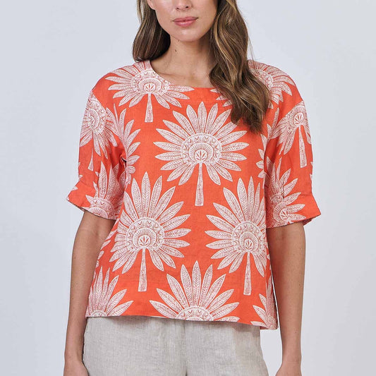 Bright linen top in orange from Naturals by O&J. GA623