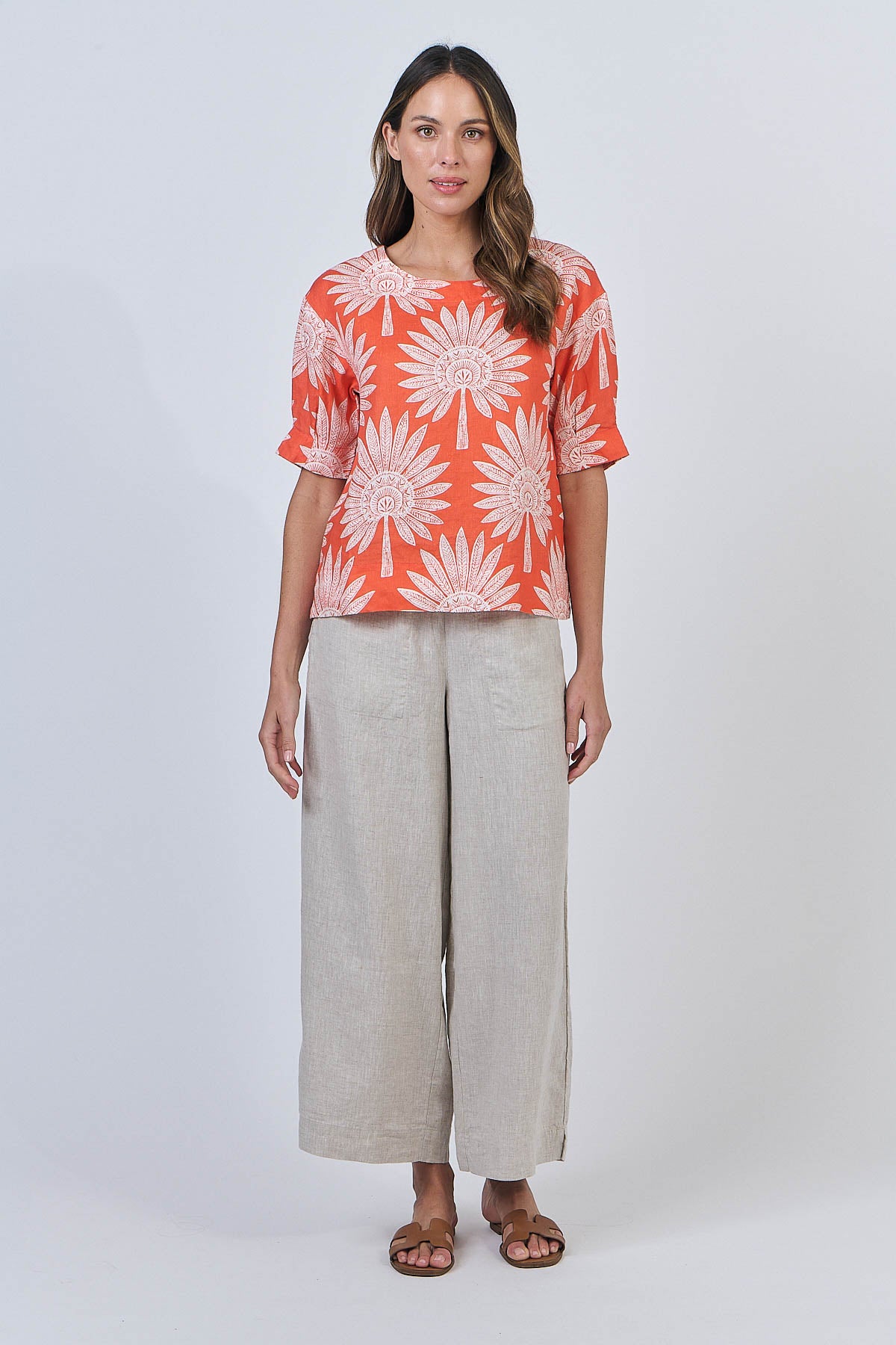 Sunset palm linen top from Naturals by O&J. 