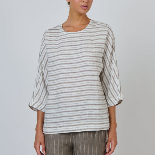 Naturals by O&J relaxed linen top in a natural stripe