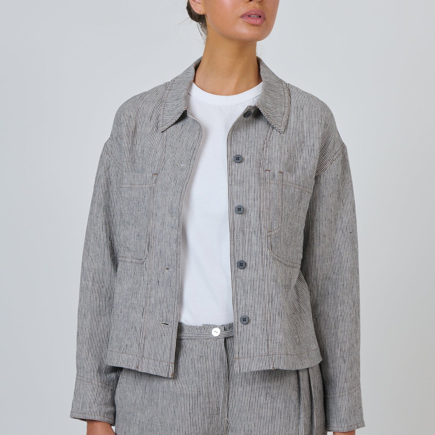Naturals by O&J Linen jacket GA732 in a pin stripe Rue cropped